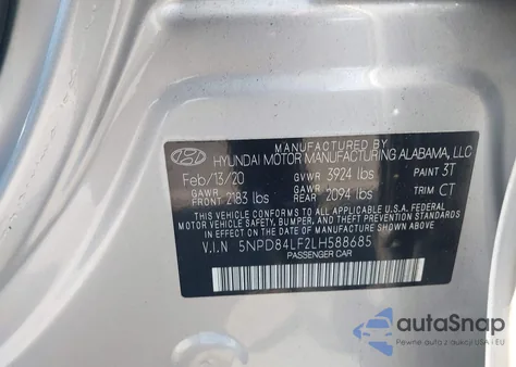 2020 Hyundai Elantra Sel/Value/Limited from USA, damaged, VIN 5NPD84LF2LH588685